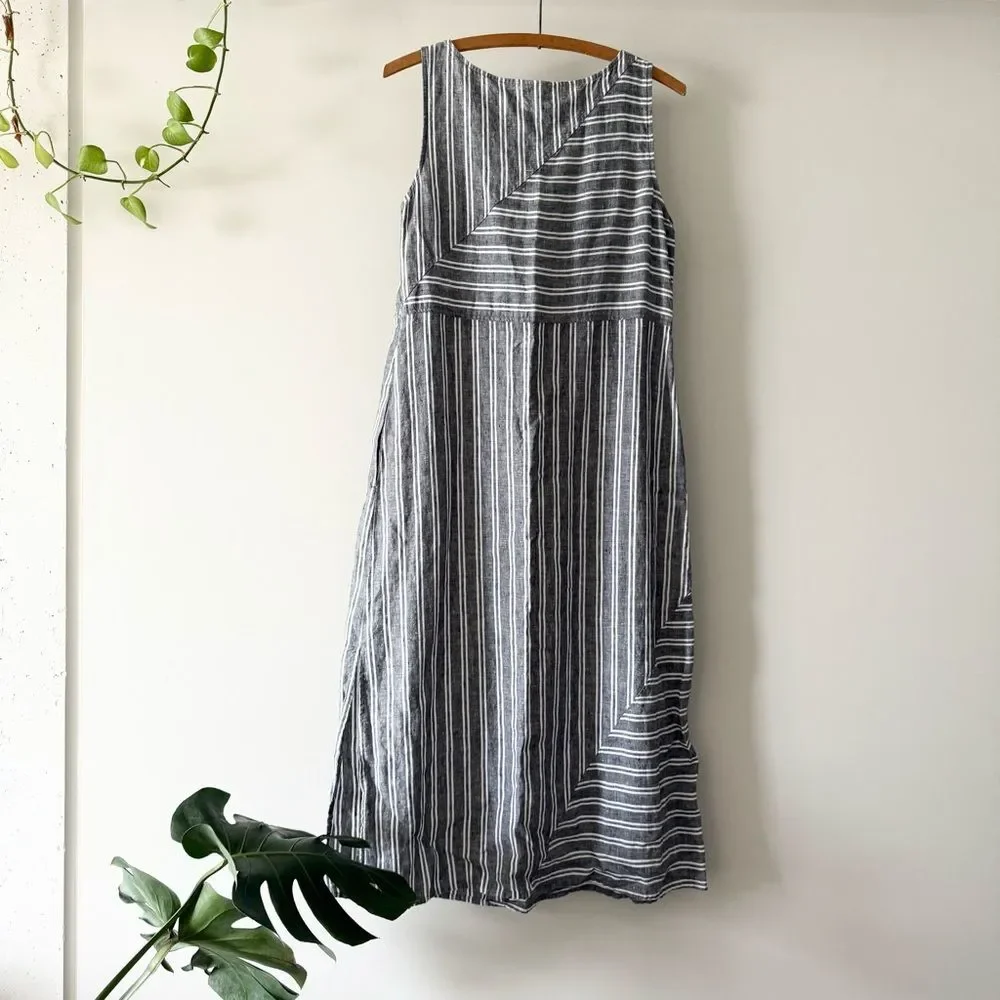 J.Jill Love Linen Striped Gray and white sleeveless Dress Size‎ SP - Picture 3 of 4